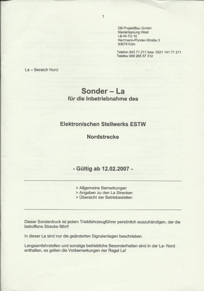 Heft 2007 - Inbetriebnahme des ESTW Nordstrecke Sonderdruck zur LA - LA-Bereich Nord