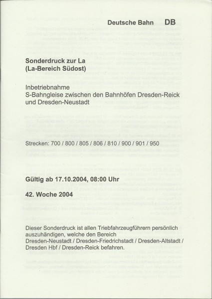 Heft 2004 - Inbetriebnahme S-Bahngleise Sonderdruck zur LA - LA-Bereich Südost