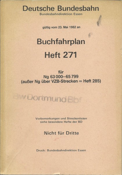 Heft 1982 Buchfahrplan Heft 271 - Bundesbahndirektion Essen