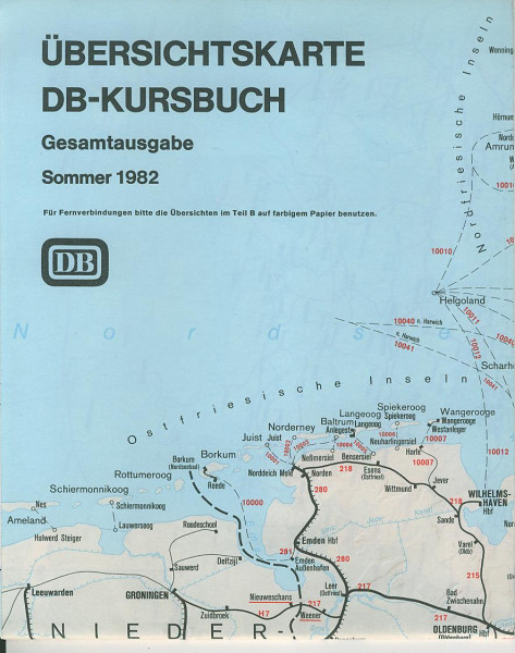 Kom: 1982 Übersichtskarte zum DB-Kursbuch Gesamtausgabe Sommer 1982