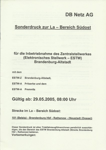 Heft 2005 - Inbetriebnahme ESTW Brandenburg-Altstadt - Sonderdruck zur LA - LA-Bereich Südost