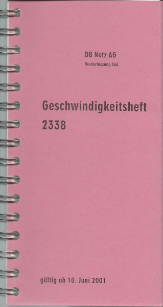 Heft Geschwindigkeitsheft 2338 - 10.06.2001 Niederlassung Süd