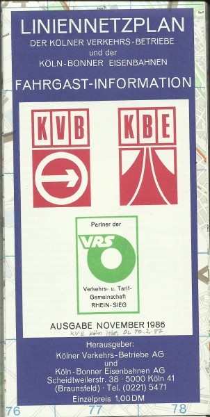 Buch 1986 KVB/KBE Netzplan - Köln - Bonn