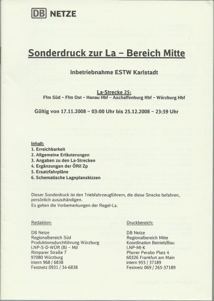 Heft 2008 - Inbetriebnahme ESTW Karlstadt - Sonderdruck zur LA - LA-Bereich Mitte
