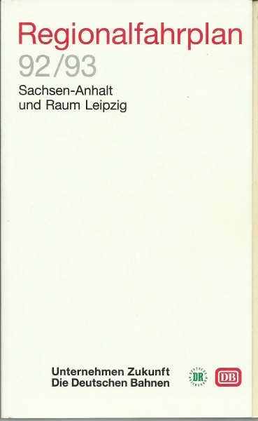 Buch 1992/93 Kursbuch Sachsen-Anhalt und Raum Leipzig - Regionalfahrplan
