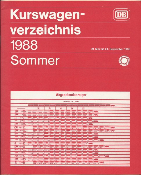 Buch 1988 Kurswagenverzeichnis Sommer - Deutsche Bundesbahn - DB