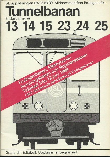 Buch 1989 Fahrplan - U-Bahn Stockholm Tunnelbanan - Linen 13 14 15 23 24 25