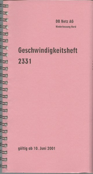 Heft Geschwindigkeitsheft 2331 - 10.06.2001 - Niederlassung Nord