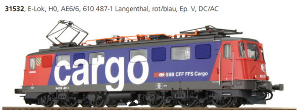H0 Ellok AE6/6, 610 487-1 Langenthal, Rot/Blau, Ep.V, SOUND