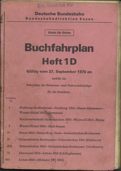 Heft 1970 Buchfahrplan Heft 1d - Bundesbahndirektion Essen