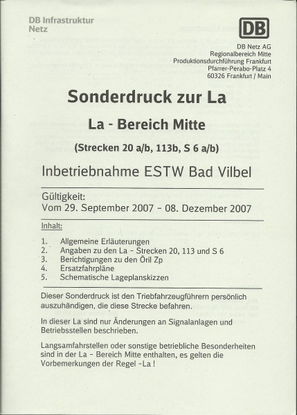 Heft 2007 - Inbetriebnahme ESTW Bad Vilbel - Sonderdruck zur LA - LA-Bereich Mitte