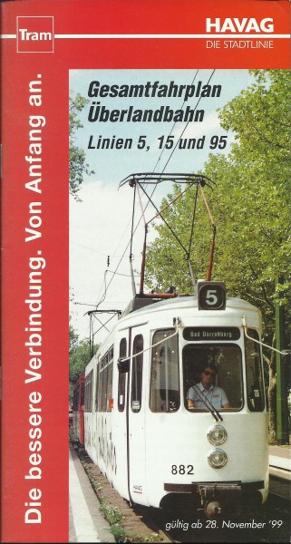 Buch 1999 HAVAG - Gesamtfahrplan Überlandbahn Linien 5, 15 und 95